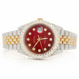 PJ R*L*X  Mens Moissanite Watch Two Tone Yellow Gold Red Dial Diamond Bezel Full Pave Iced Watch Luxury Jubilee Bracelet