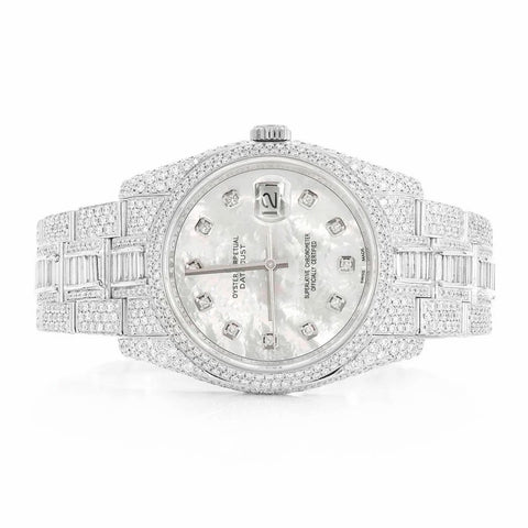 PJ R*l*x Mens Moissanite Watch Mother of Pearl Dial Baguette Diamond Full Pave Custom Logo Wholesale Private Label Iced Watch Luxury