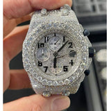 PJ AP  Mens Moissanite Watch Silver Tone Octagonal Chronograph Full Diamond Pave Setting Iced Watch Luxury Sport Integrated Bracelet