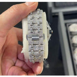 PJ AP  Mens Moissanite Watch Silver Tone Octagonal Chronograph Full Diamond Pave Setting Iced Watch Luxury Sport Integrated Bracelet