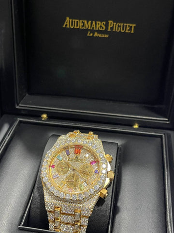 PJ AP Moissanite Diamond Fully Iced Out Automatic Movement Hip Hop Two Tone Luxury Handmade Men's Watch