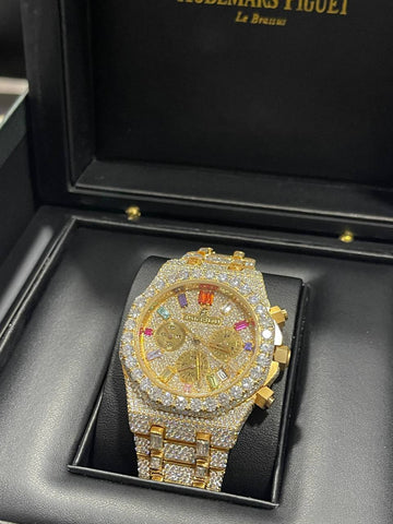 PJ AP Moissanite Diamond Fully Iced Out Automatic Movement Hip Hop Two Tone Luxury Handmade Men's Watch