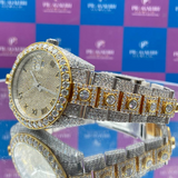 angled reflection view of iced out diamond watch by pragalbh jewels gold and silver luxury design