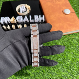 closeup of two tone diamond watch bracelet from pragalbh jewels with intricate detailing