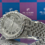 angled reflection view of iced out silver diamond pragalbh jewels premium luxury design