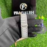 back bracelet view of iced out skeleton silver watch from pragalbh jewels