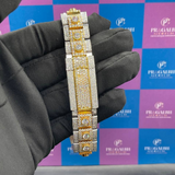 back view of two tone iced out diamond watch by pragalbh jewels showing bracelet craftsmanship