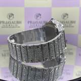 back bracelet clasp view of iced out silver diamond watch from pragalbh jewels showing premium detailing
