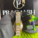 back view of luxury gold diamond watch by pragalbh jewels featuring detailed bracelet design