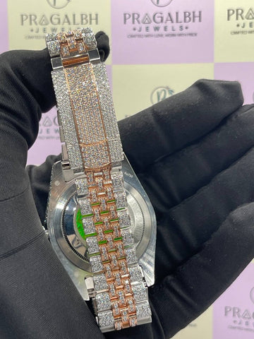 luxury rose gold iced out diamond watch front view by pragalbh jewels handcrafted with brilliance