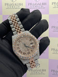 side profile of rose gold iced out watch from pragalbh jewels showcasing detailed craftsmanship