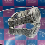 right side view of silver diamond watch by pragalbh jewels with elegant stonework and polish finish