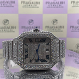 front angle view of square shaped iced out silver diamond watch by pragalbh jewels luxury men jewelry