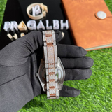 two tone diamond watch band and back view by pragalbh jewels featuring detailed stone setting